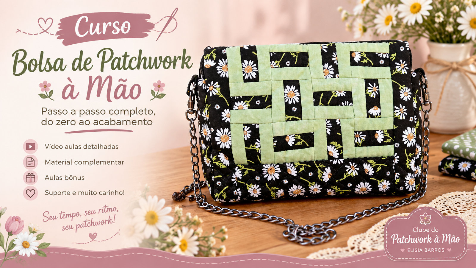 Curso de patchwork feito à mão.